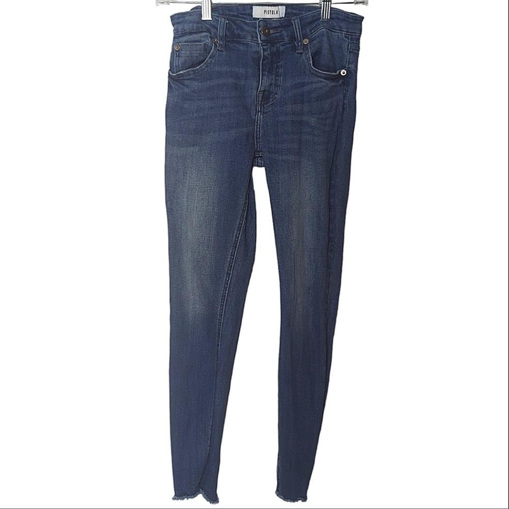 Pistola Audrey Medium Wash Mid Rise Skinny Jeans With Raw Hem Size 27